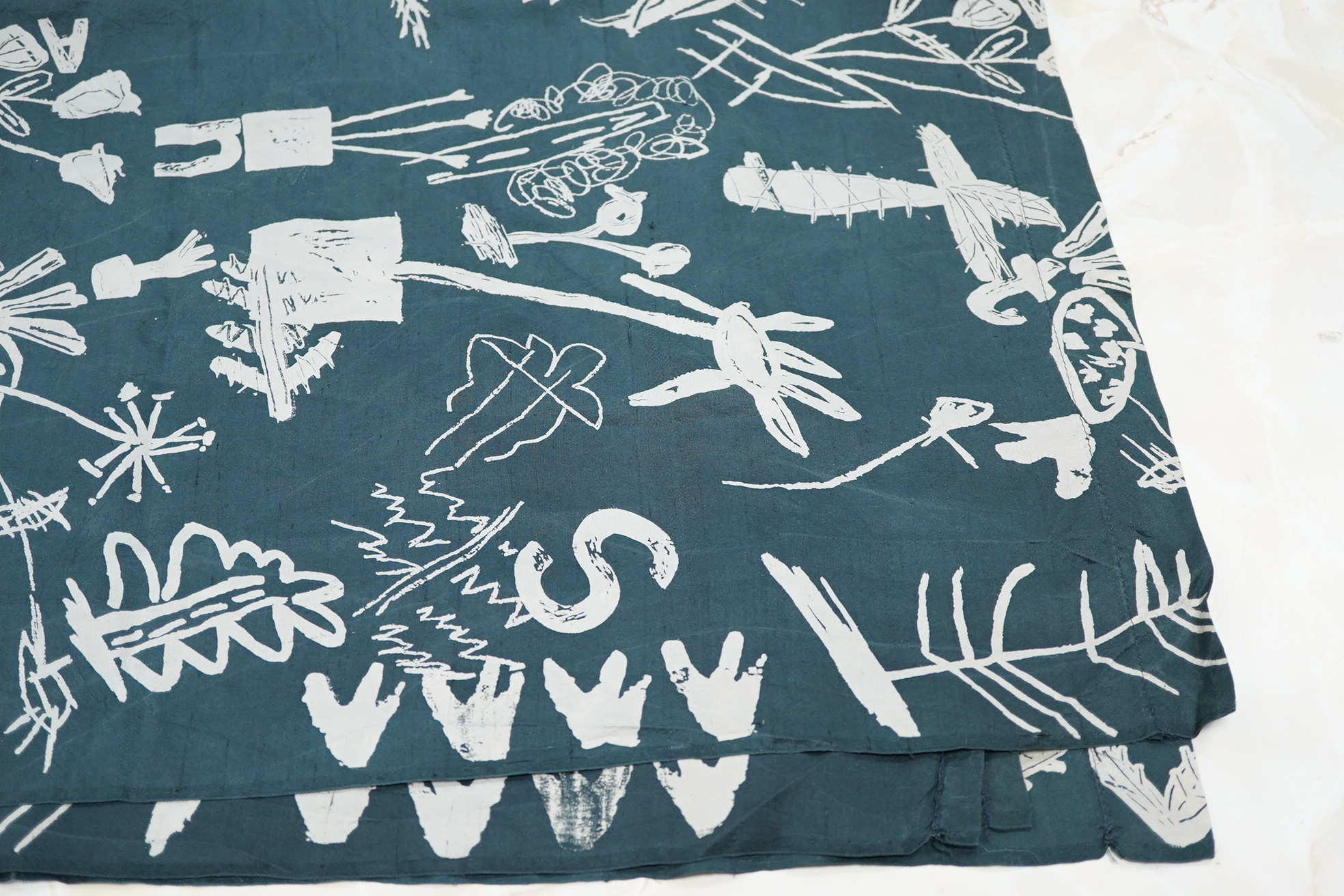 A ‘Cactus’ print on silk designed by Gillian Cowie (RCA 1983/84) 93cm x 345cm. Condition - good